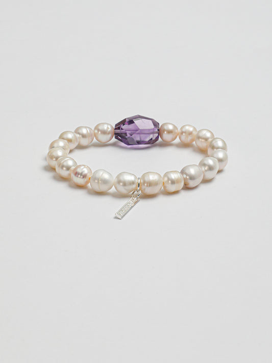 Freshwater Pearl & Amethyst Bracelet in Sterling Silver