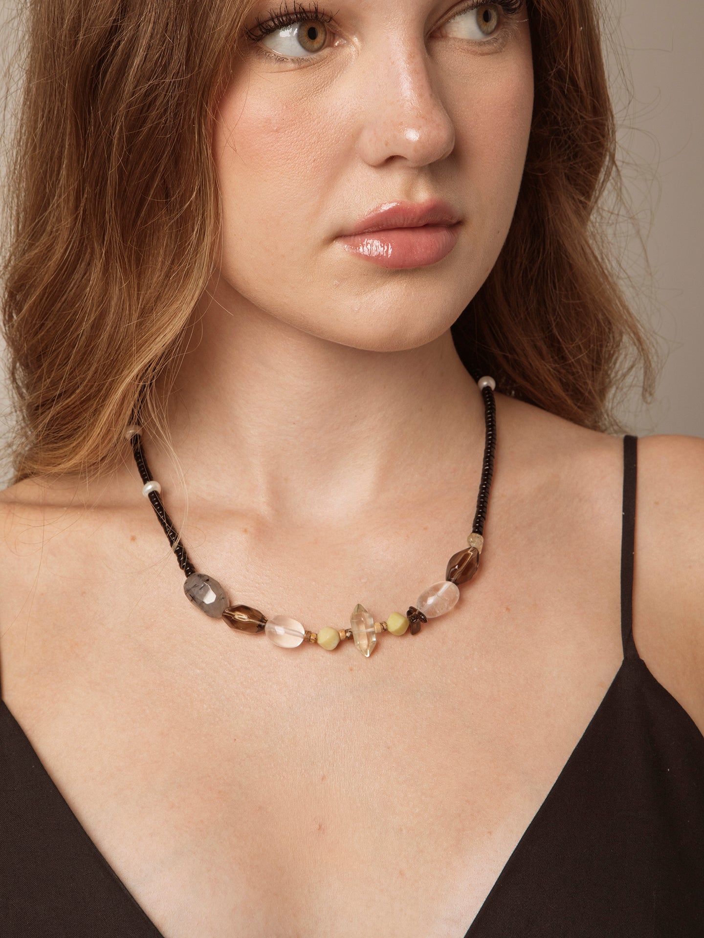 Natural Gemstone & Freshwater Pearl Necklace with Sterling Silver T-Bar Clasp