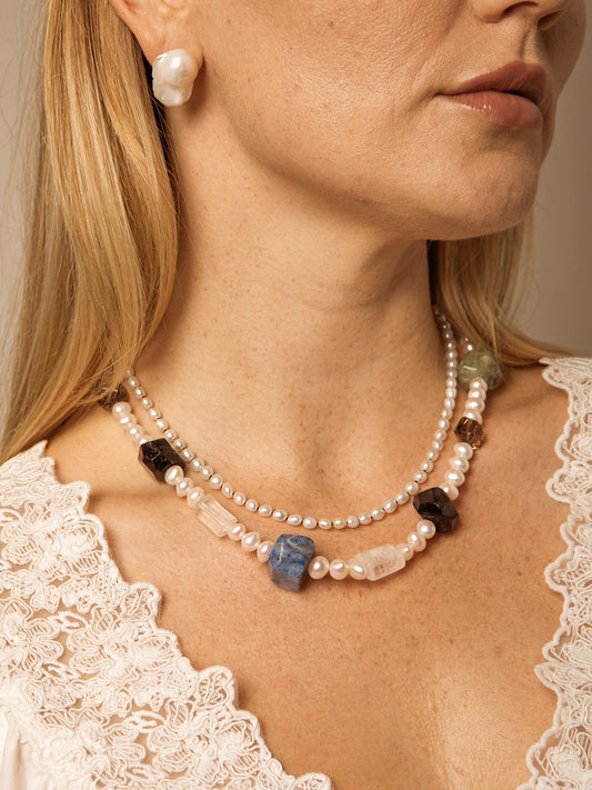 Freshwater Pearl & Natural Gemstone Necklace in Sterling Silver
