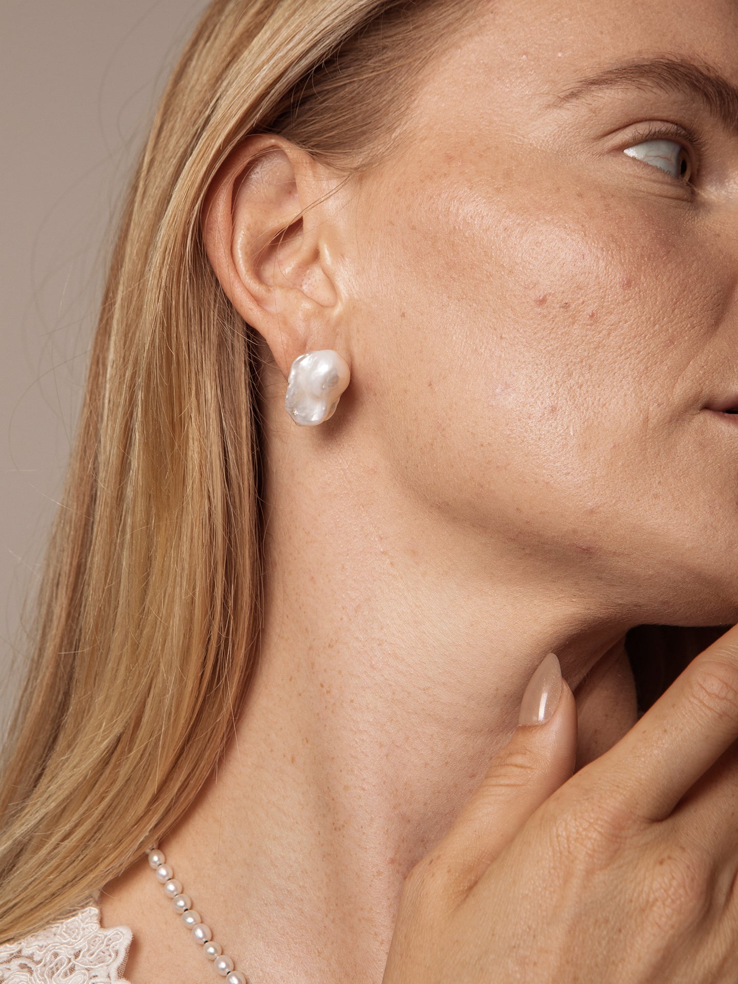 Large Sterling Silver Baroque Pearl Stud Earrings