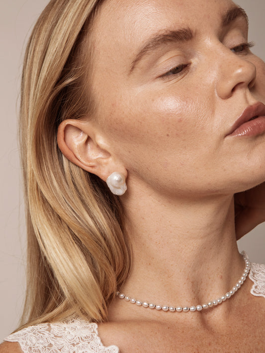 Large Sterling Silver Baroque Pearl Stud Earrings