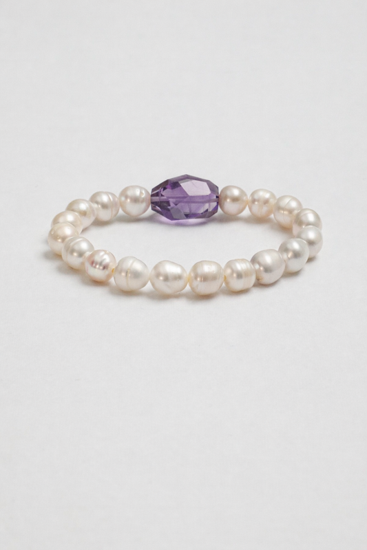 Freshwater Pearl & Amethyst Bracelet in Sterling Silver