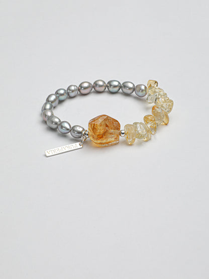 Grey Freshwater Pearl & Citrine Bracelet in Sterling Silver