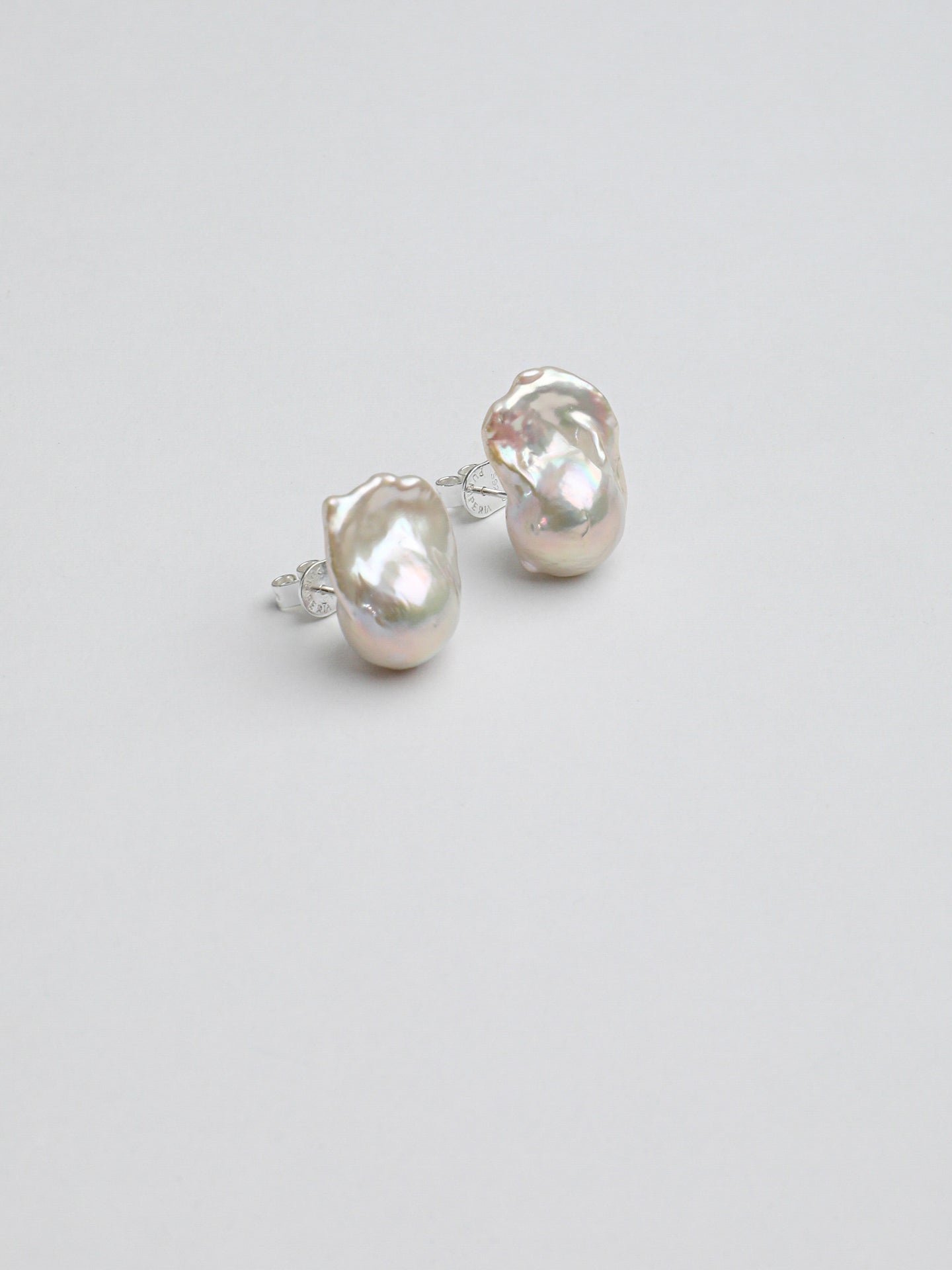 Large Sterling Silver Baroque Pearl Stud Earrings
