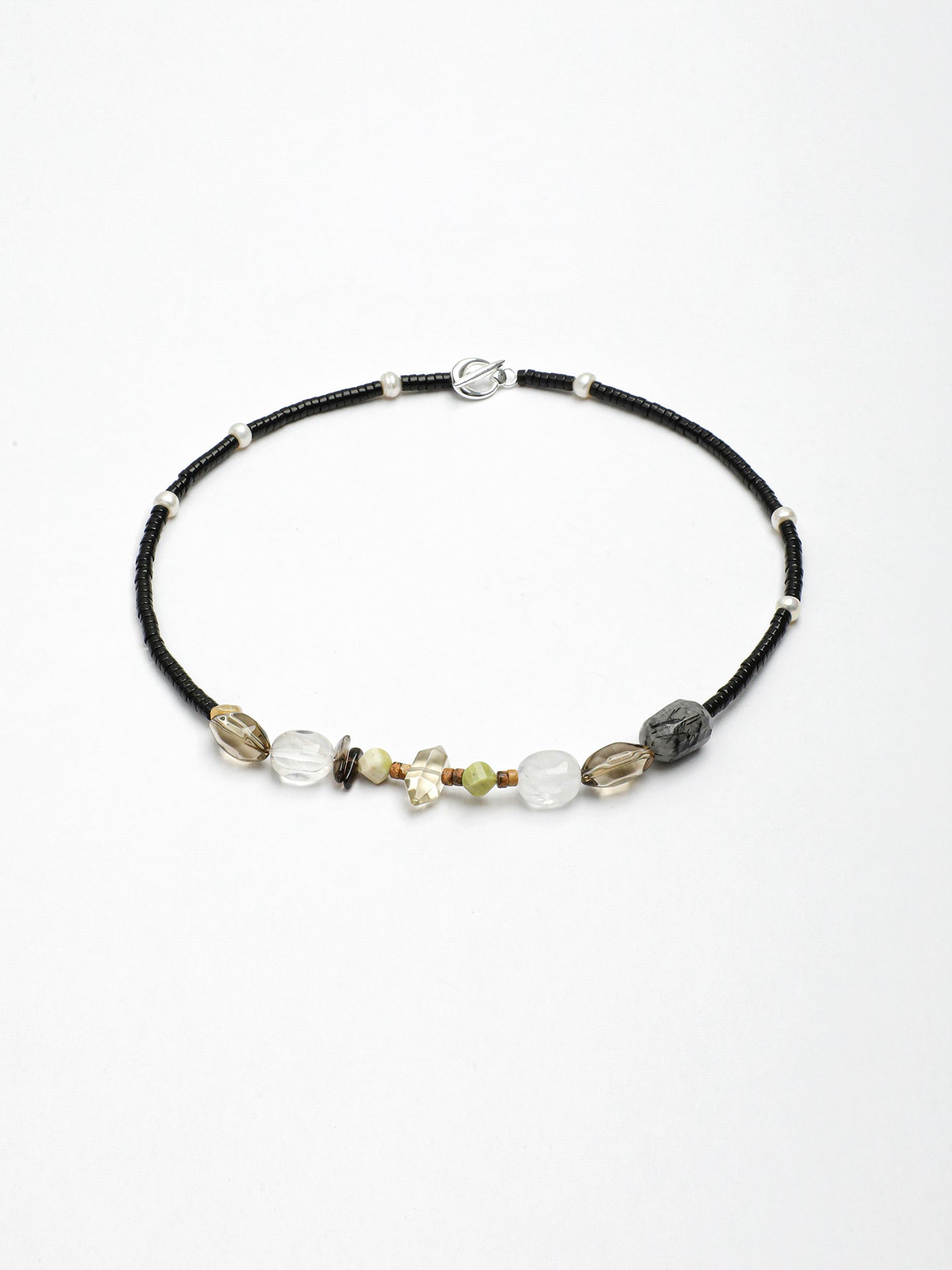 Natural Gemstone & Freshwater Pearl Necklace with Sterling Silver T-Bar Clasp