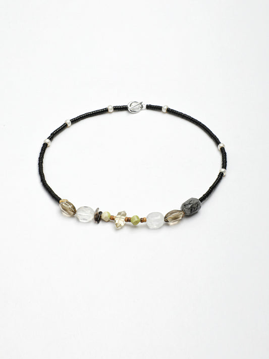 Natural Gemstone & Freshwater Pearl Necklace with Sterling Silver T-Bar Clasp