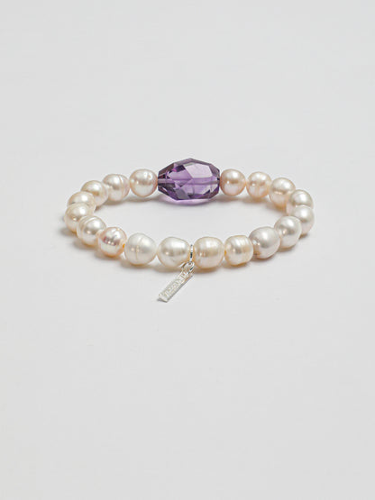 Freshwater Pearl & Amethyst Bracelet in Sterling Silver