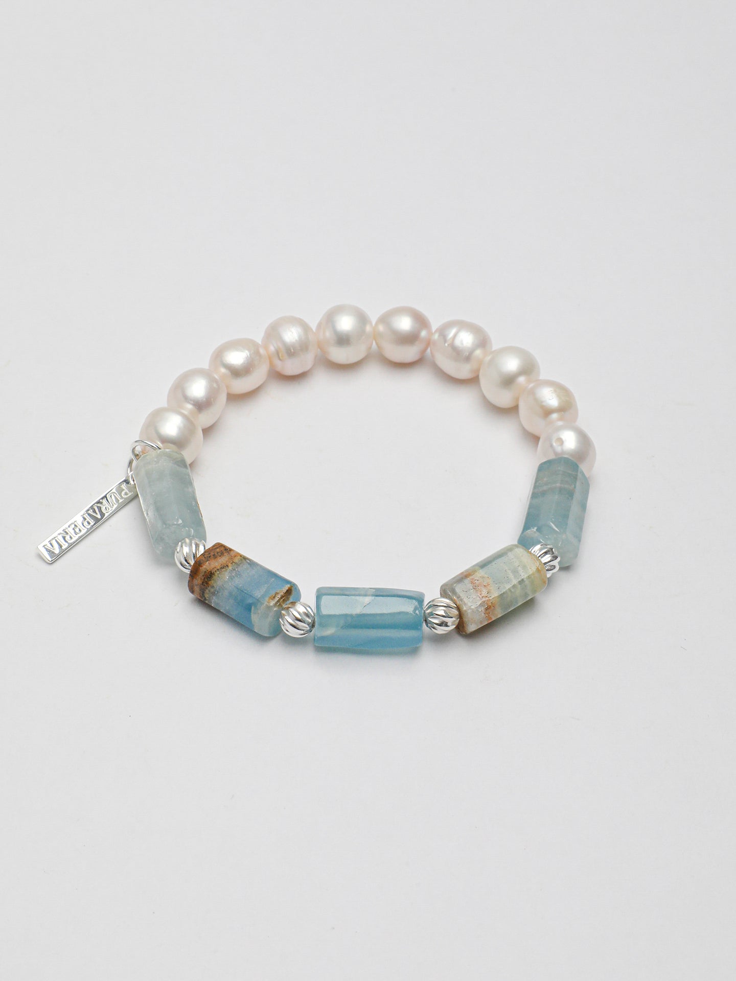 Freshwater Pearl & Blue Larimar Bracelet in Sterling Silver