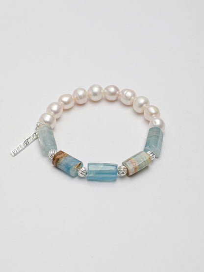 Freshwater Pearl & Blue Larimar Bracelet in Sterling Silver