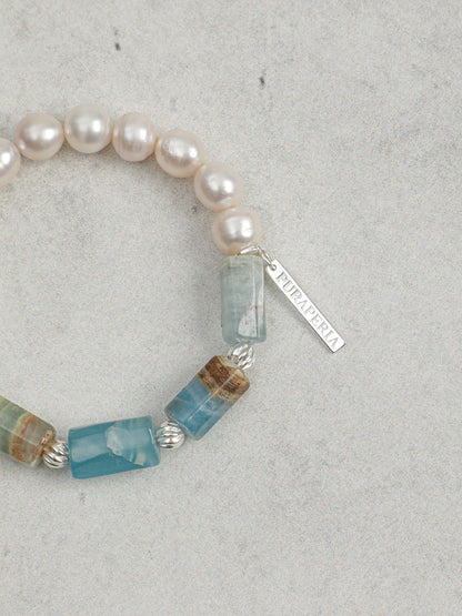 Freshwater Pearl & Blue Larimar Bracelet in Sterling Silver
