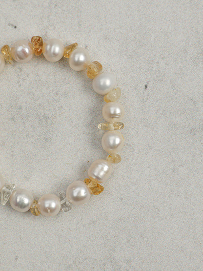 Luminous Freshwater Pearl & Amber Bracelet in Sterling Silver