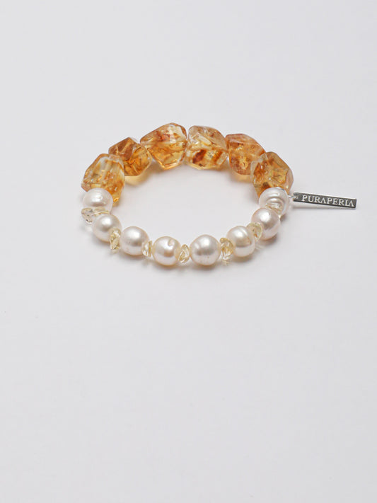 Freshwater Pearl & Brazilian Citrine Bracelet in Sterling Silver