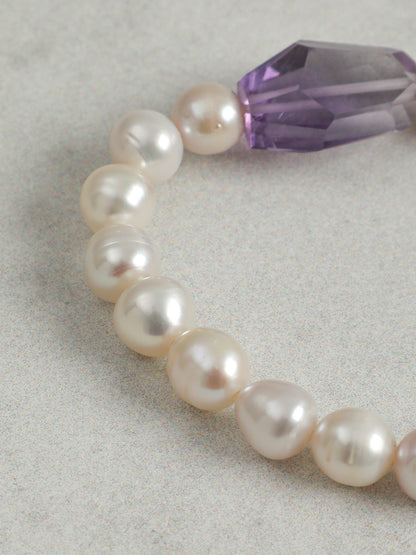 Freshwater Pearl & Amethyst Bracelet in Sterling Silver