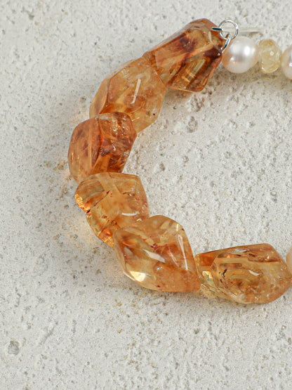 Freshwater Pearl & Brazilian Citrine Bracelet in Sterling Silver