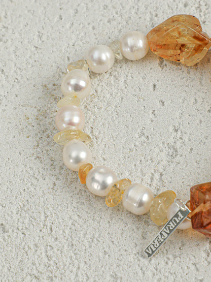 Freshwater Pearl & Brazilian Citrine Bracelet in Sterling Silver