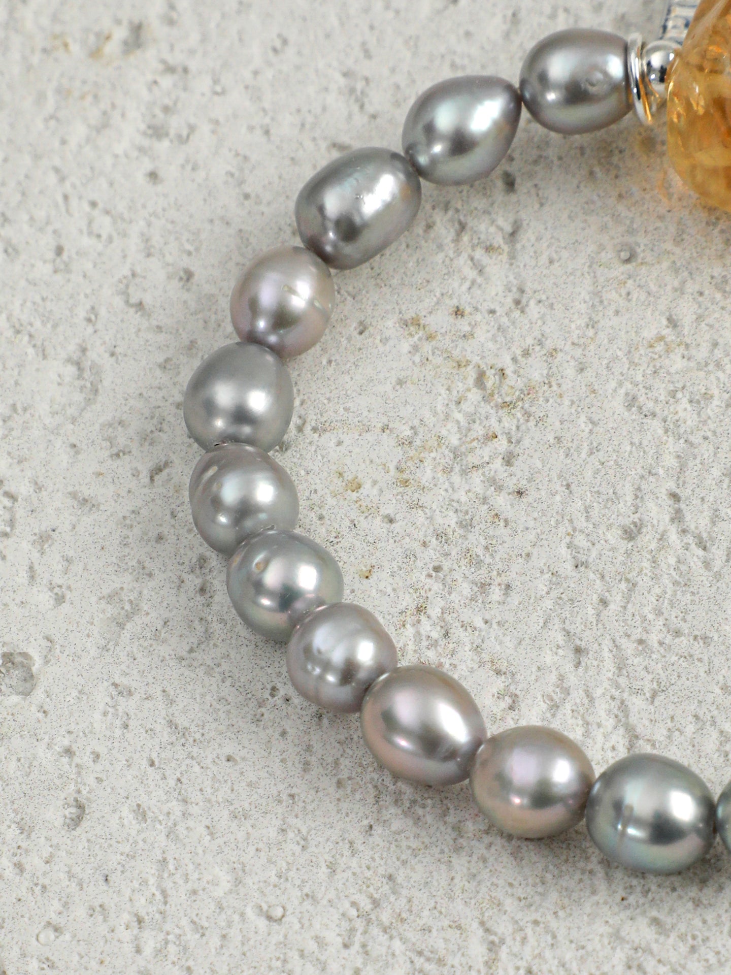 Grey Freshwater Pearl & Citrine Bracelet in Sterling Silver
