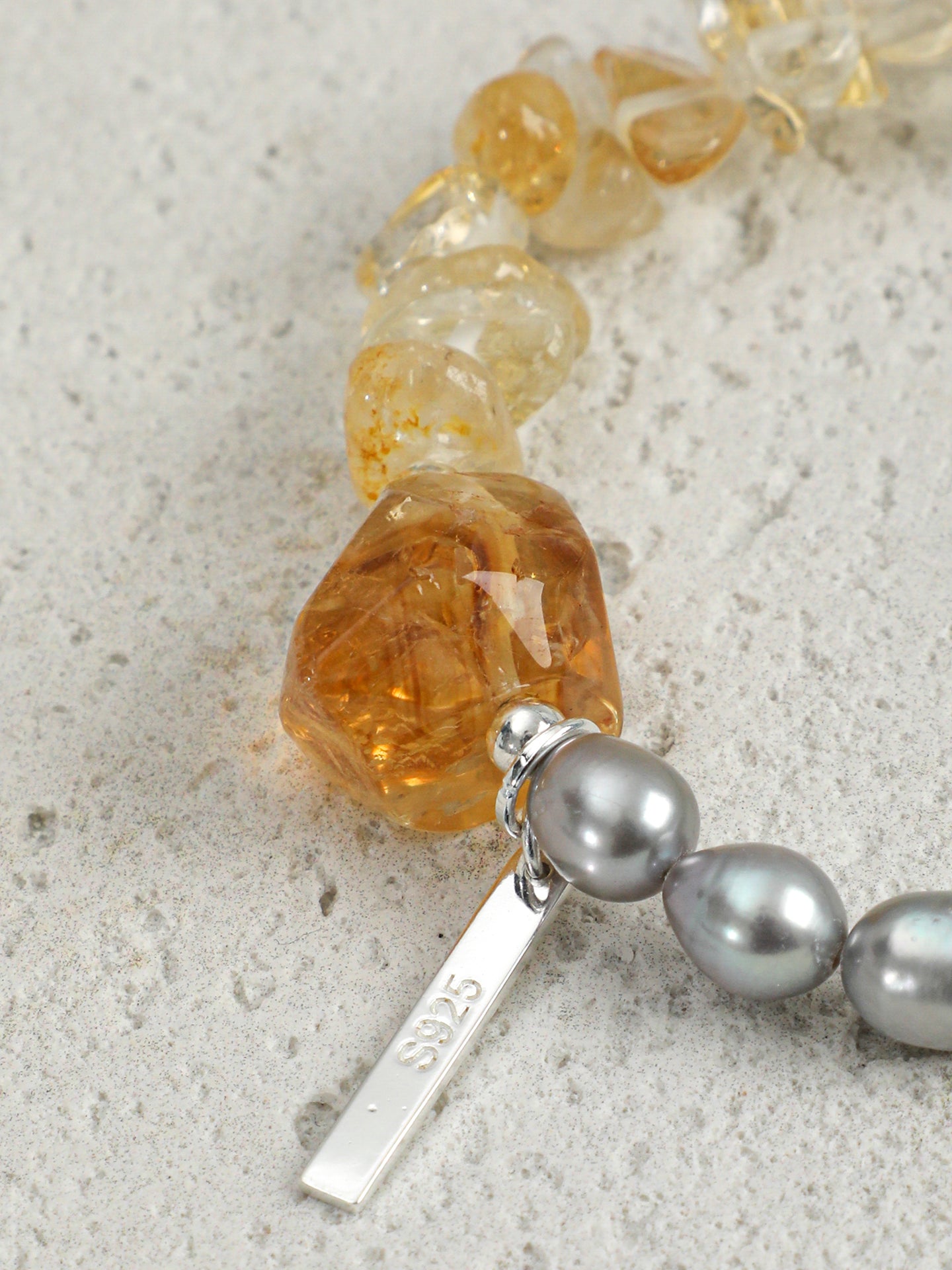 Grey Freshwater Pearl & Citrine Bracelet in Sterling Silver