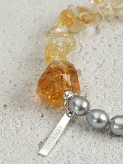 Grey Freshwater Pearl & Citrine Bracelet in Sterling Silver