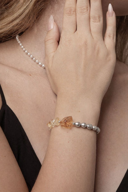 Grey Freshwater Pearl & Citrine Bracelet in Sterling Silver