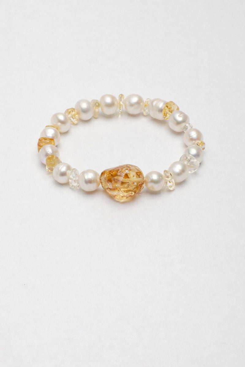 Luminous Freshwater Pearl & Amber Bracelet in Sterling Silver
