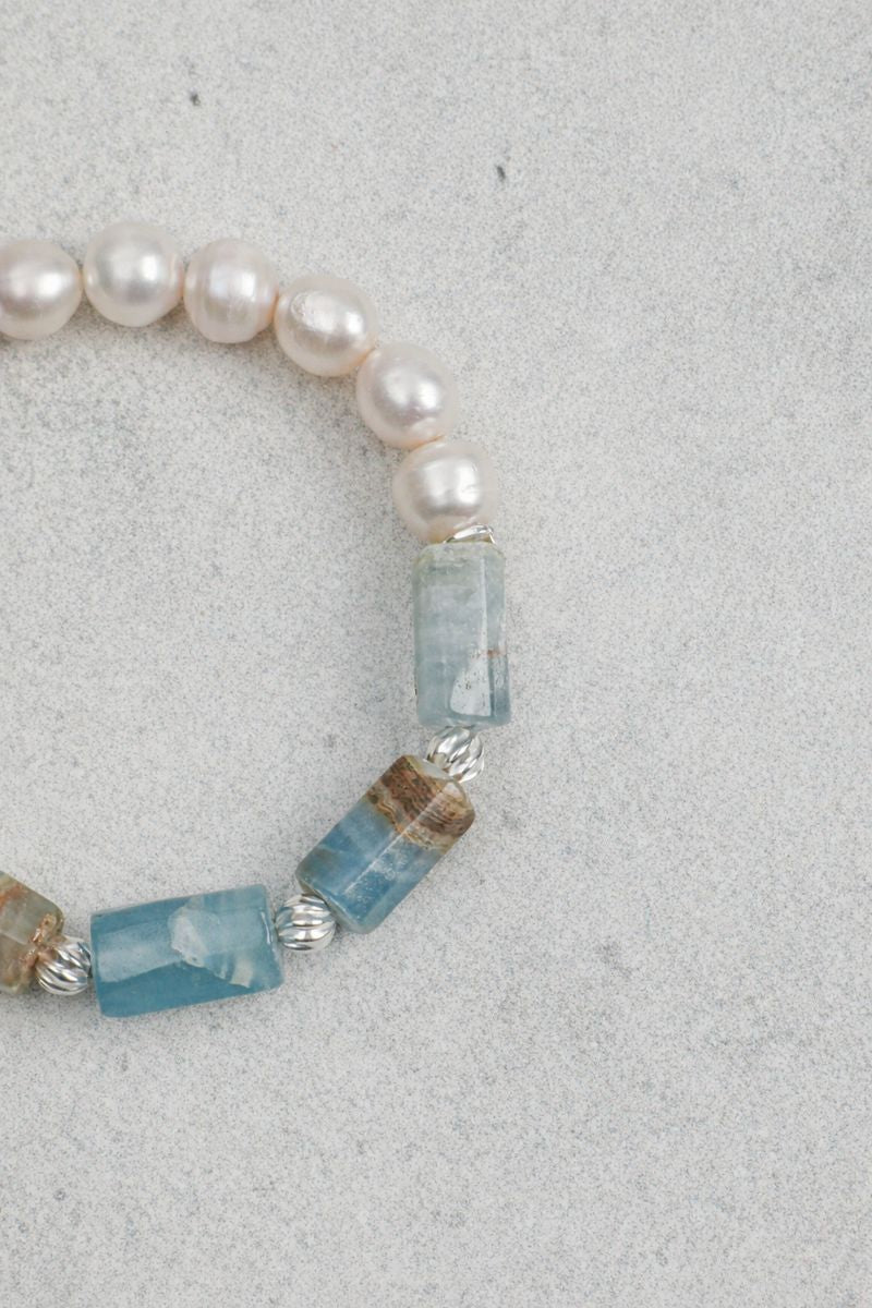 Freshwater Pearl & Blue Larimar Bracelet in Sterling Silver