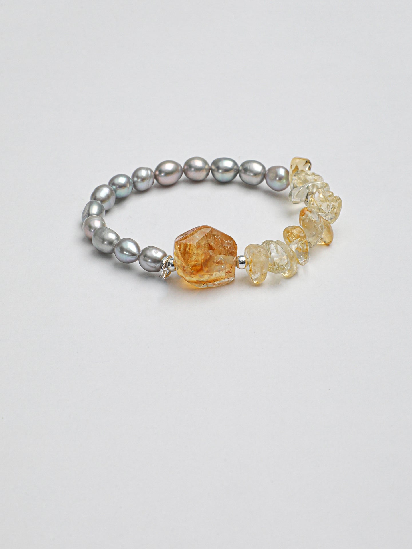 Grey Freshwater Pearl & Citrine Bracelet in Sterling Silver