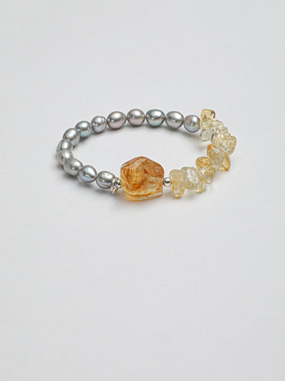 Grey Freshwater Pearl & Citrine Bracelet in Sterling Silver