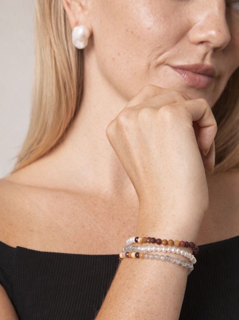 Freshwater Pearl & Tiger’s Eye Layered Bracelet