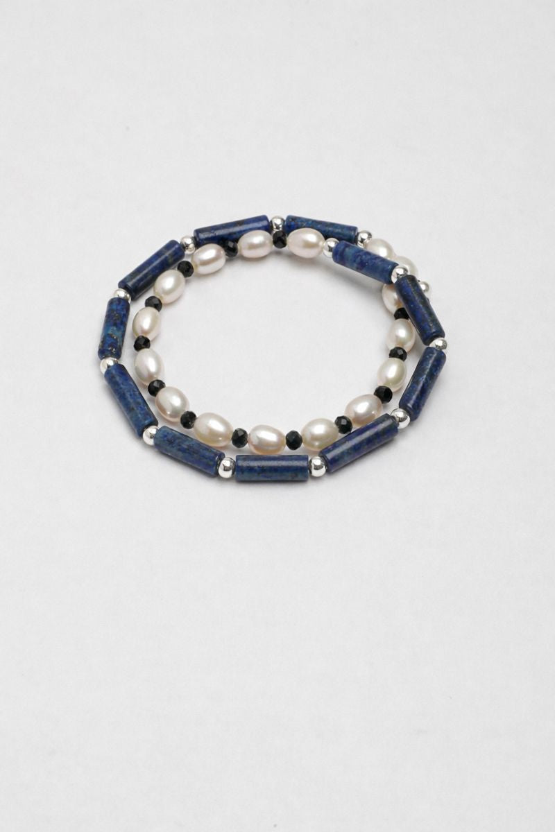 Lapis Lazuli & Freshwater Pearl Double-Strand Bracelet