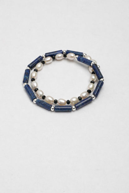 Lapis Lazuli & Freshwater Pearl Double-Strand Bracelet