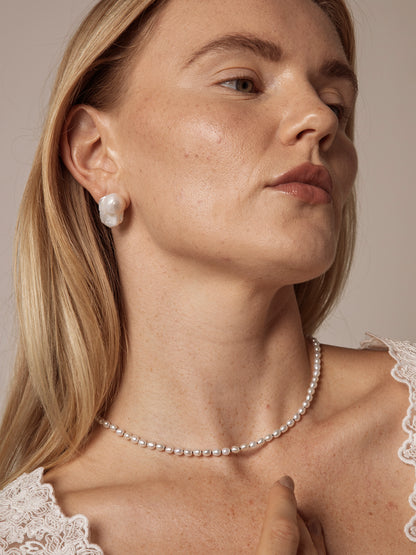 Large Sterling Silver Baroque Pearl Stud Earrings