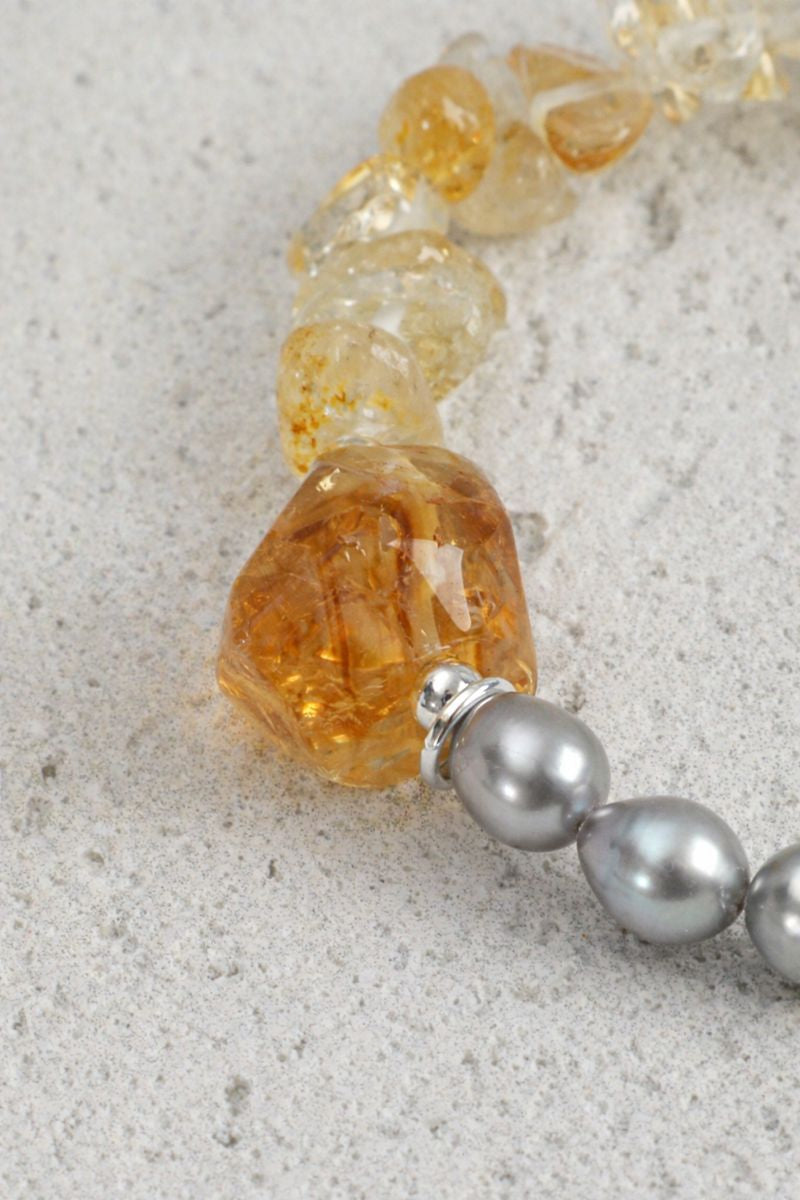 Grey Freshwater Pearl & Citrine Bracelet in Sterling Silver