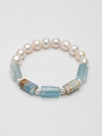 Freshwater Pearl & Blue Larimar Bracelet in Sterling Silver