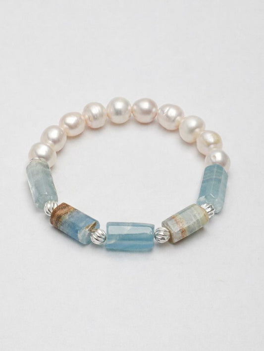 Freshwater Pearl & Blue Larimar Bracelet in Sterling Silver