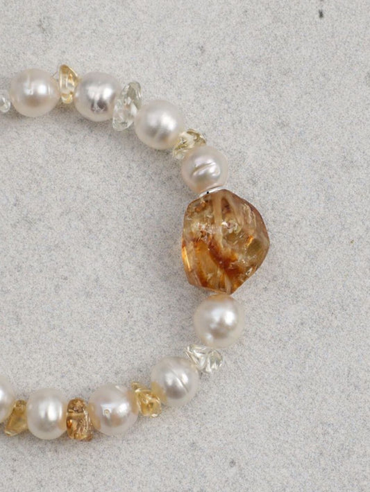 Luminous Freshwater Pearl & Amber Bracelet in Sterling Silver