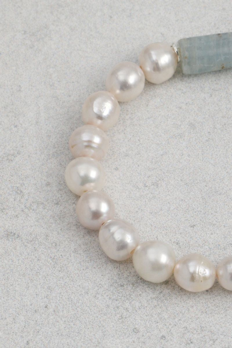 Freshwater Pearl & Blue Larimar Bracelet in Sterling Silver