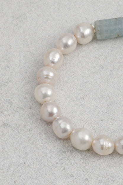 Freshwater Pearl & Blue Larimar Bracelet in Sterling Silver