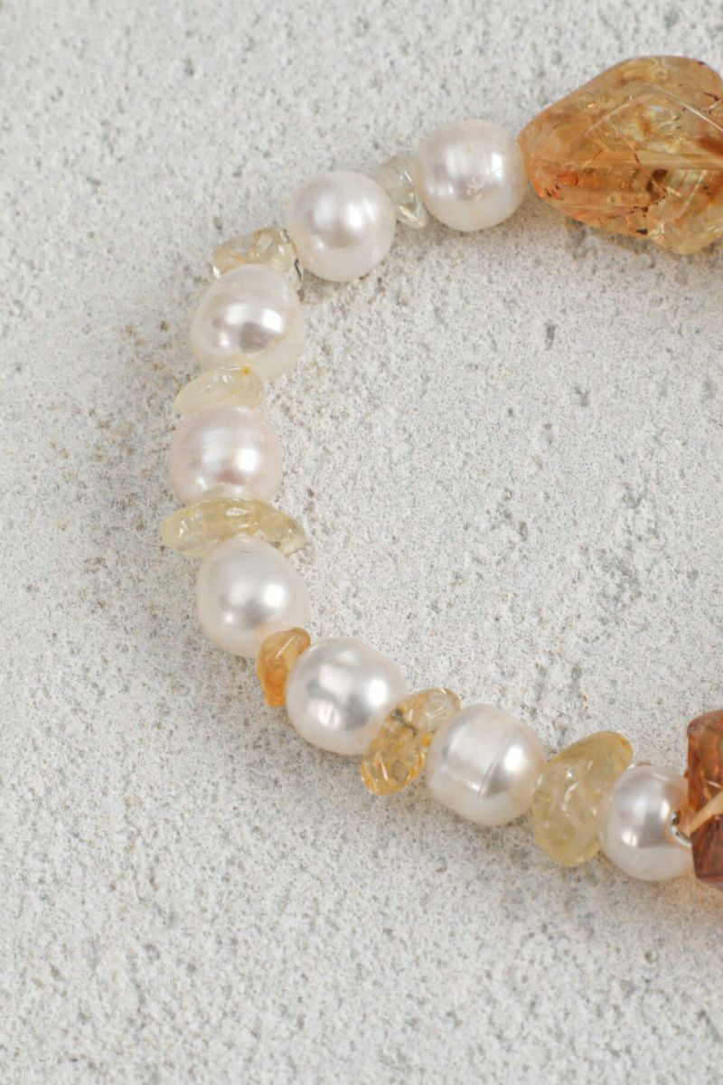 Freshwater Pearl & Brazilian Citrine Bracelet in Sterling Silver