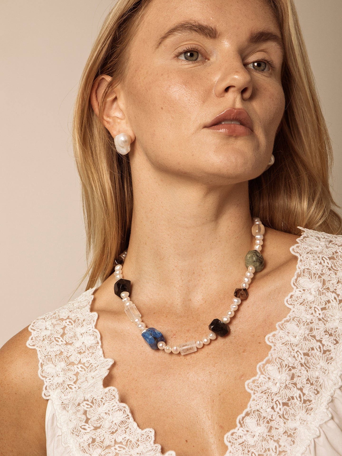 Freshwater Pearl & Natural Gemstone Necklace in Sterling Silver