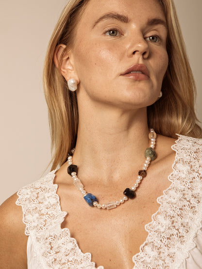 Freshwater Pearl & Natural Gemstone Necklace in Sterling Silver