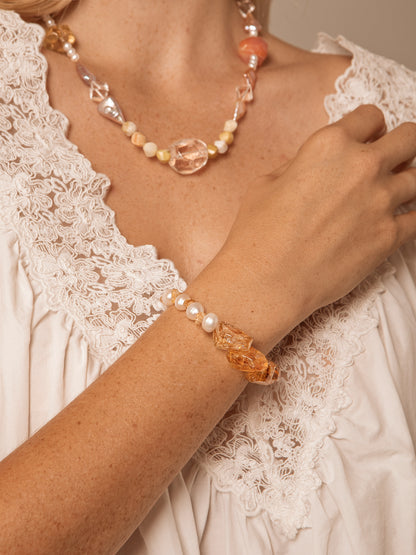 Freshwater Pearl & Brazilian Citrine Bracelet in Sterling Silver