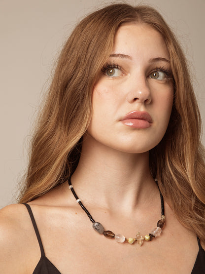 Natural Gemstone & Freshwater Pearl Necklace with Sterling Silver T-Bar Clasp