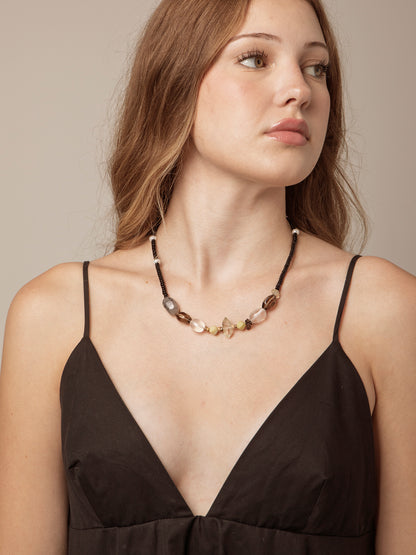 Natural Gemstone & Freshwater Pearl Necklace with Sterling Silver T-Bar Clasp