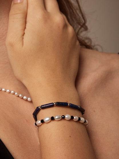 Lapis Lazuli & Freshwater Pearl Double-Strand Bracelet