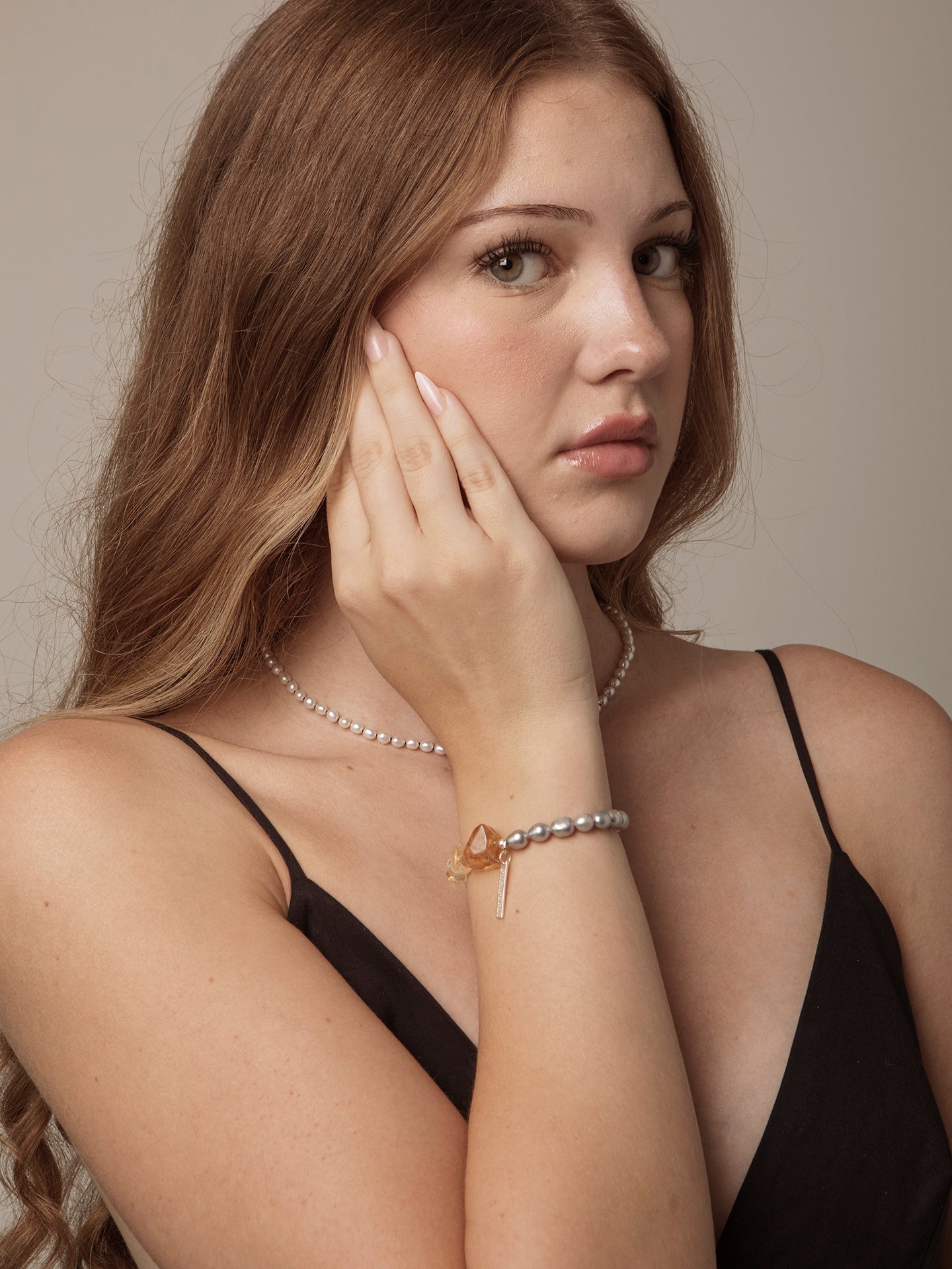 Grey Freshwater Pearl & Citrine Bracelet in Sterling Silver