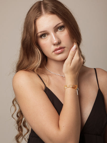 Grey Freshwater Pearl & Citrine Bracelet in Sterling Silver