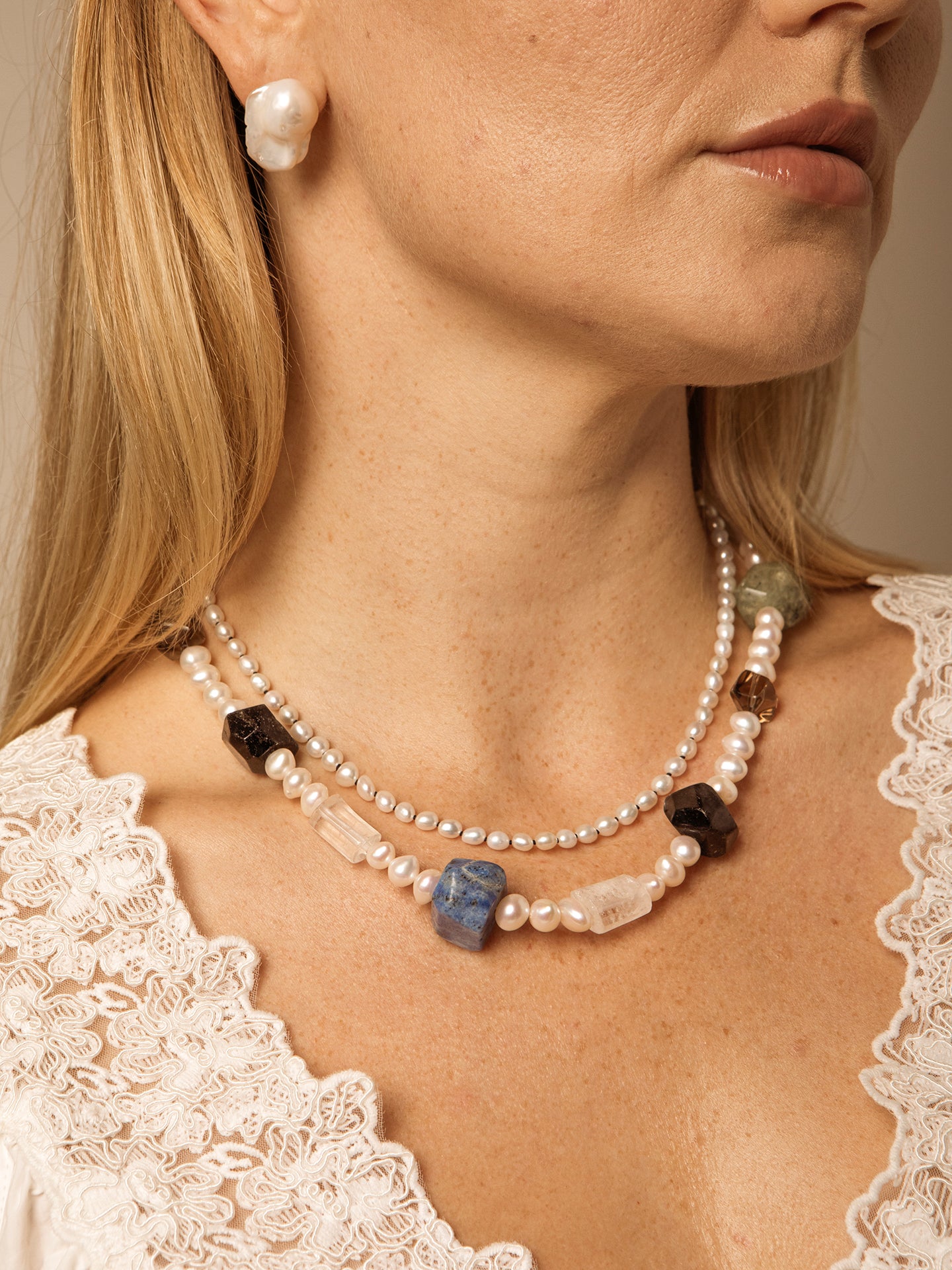 Freshwater Pearl & Natural Gemstone Necklace in Sterling Silver