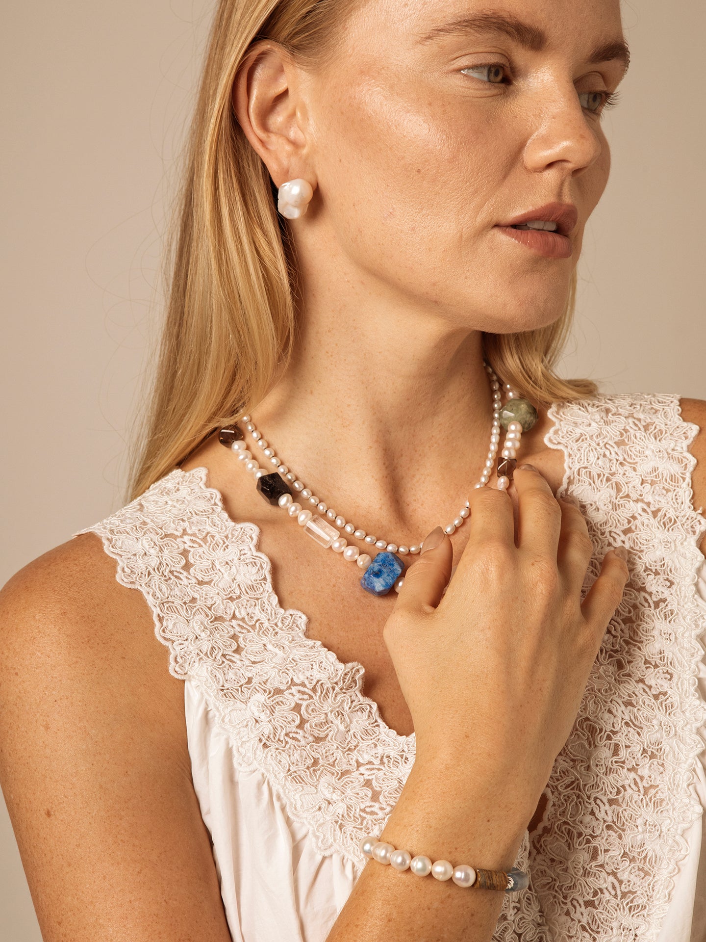 Freshwater Pearl & Natural Gemstone Necklace in Sterling Silver